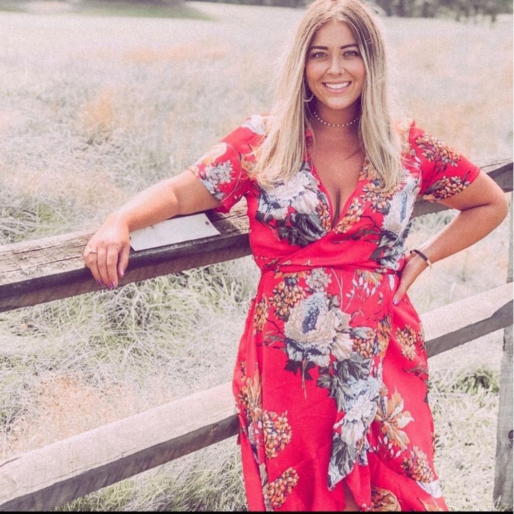 Missguided Red Wrap Sundress with Flutter Sleeves